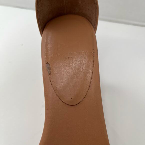 Marc Fisher Tan Leather LTD Derine Ankle Strap Square Toe Heeled Sandals 6.5M - Picture 12 of 14